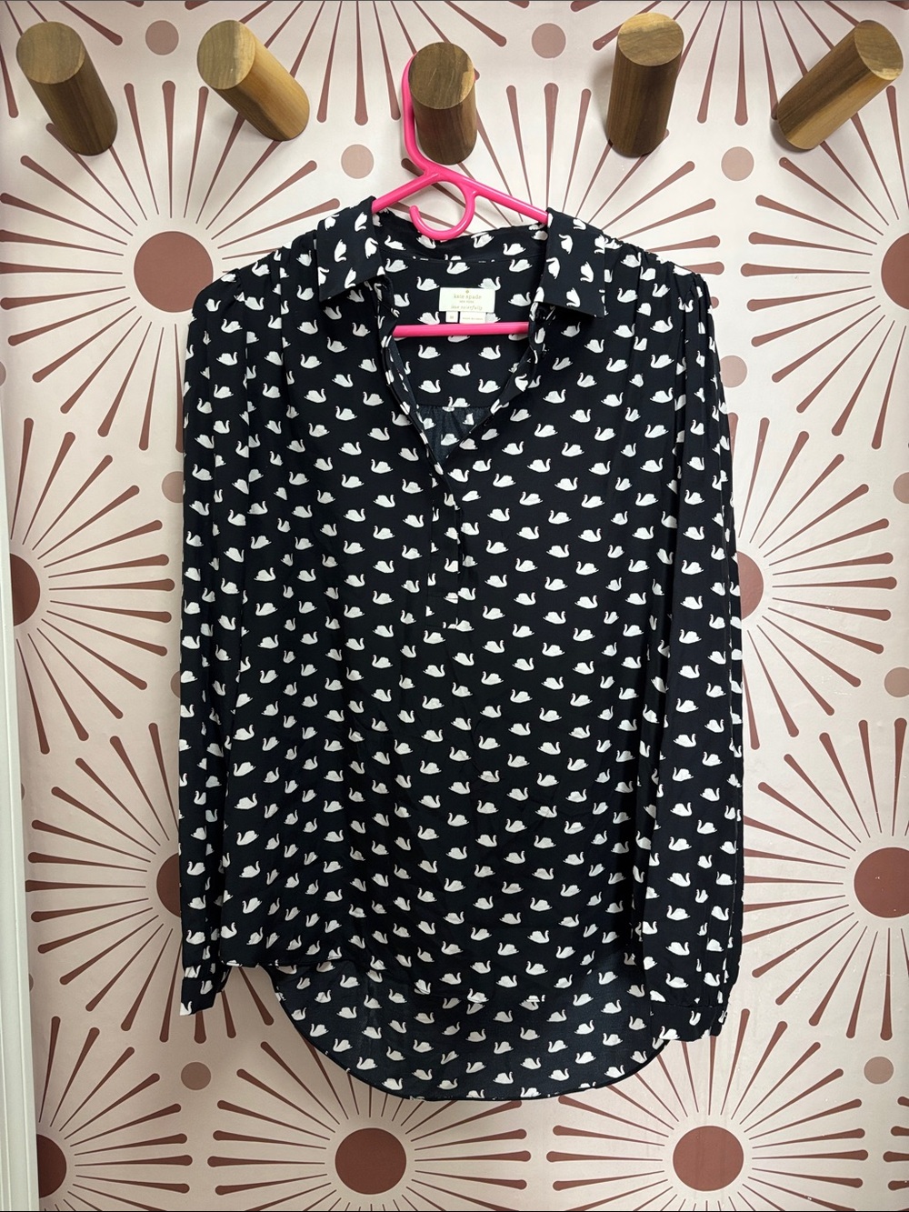 kate spade Black Swan Print Button-Down - Medium